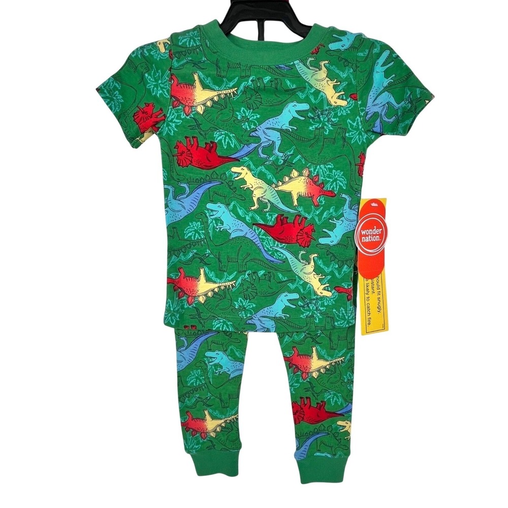 Green Dinosaur Pajama Set Boys 18M Colorful Snug Fit 2pc PJs Dino Sleepwear Cute